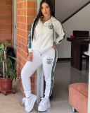 Fashion Embossed Embroidery Zipper Hooded Sweatshirt Two Piece Suit