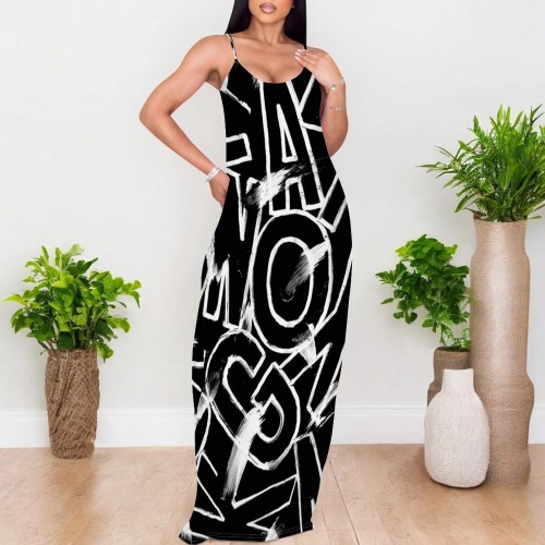 1 Piece Custom Casual Digital Printing Straps Maxi Dresses