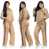 Autumn Embroidery Embossed Long Sleeve Zipper Sportswear Pant Set