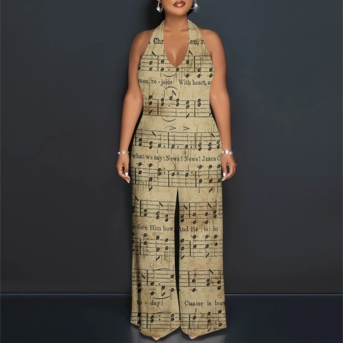 1 Piece Custom Casual Digital Printing Halter Backless Jumpsuits