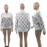 Casual Cardigan Printed Zipper Double Ribbed Jacket