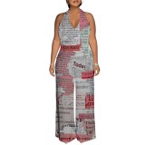 1 Piece Custom Casual Digital Printing Halter Backless Jumpsuits