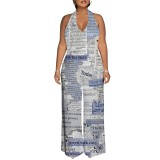 1 Piece Custom Casual Digital Printing Halter Backless Jumpsuits