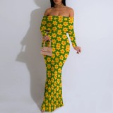 1 Piece Custom Casual Digital Printing Off Shoulder Long Dresses