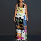 1 Piece Custom Casual Digital Printing Halter Backless Jumpsuits