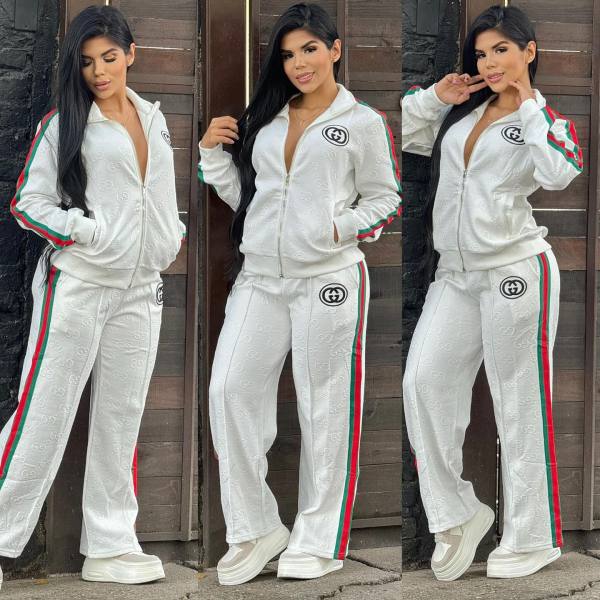 Autumn Embroidery Embossed Long Sleeve Zipper Sportswear Pant Set