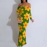 1 Piece Custom Casual Digital Printing Off Shoulder Long Dresses