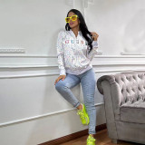 Casual Cardigan Printed Zipper Double Ribbed Jacket