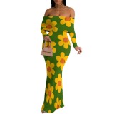 1 Piece Custom Casual Digital Printing Off Shoulder Long Dresses
