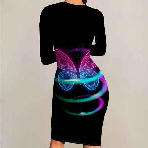 1 Piece Custom Casual Digital Printing O Neck Midi Dresses