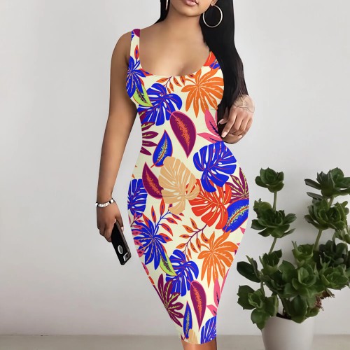 1 Piece Custom Casual Digital Printing Sleeveless Midi Dresses
