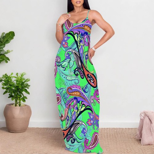 1 Piece Custom Casual Digital Printing Straps Long Dresses