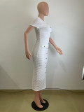 Elegant Solid Color Buckle Patchwork Knitted O Neck Long Dresses
