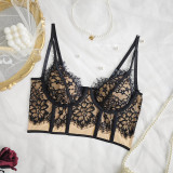 Summer 2024 Women Sexy Spicy Girl Lace See-Through Sling Crop Top