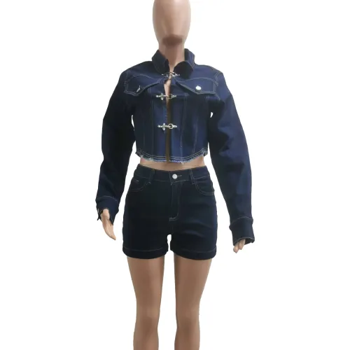 Autumn/winter Stretch Denim Long Sleeve Shorts Set