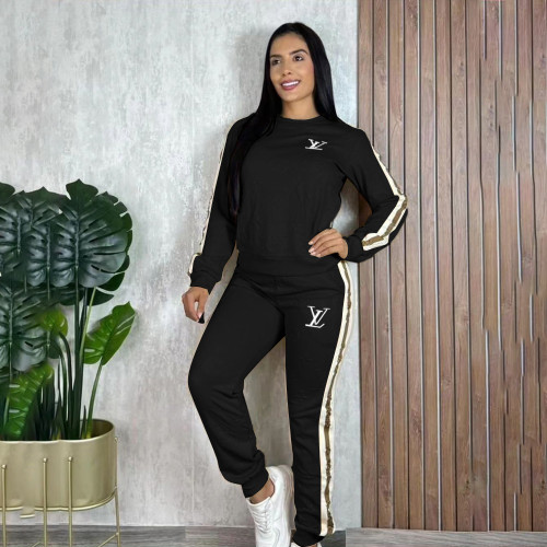 Casual Embossing Embroidery Stitching Sweatshirt Two-piece Set with Pocket