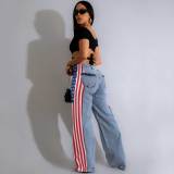 (Pre Order 17/9)Patchwork Denim Stripes Color Block American Flag Printed Jeans