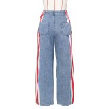 (Pre Order 17/9)Patchwork Denim Stripes Color Block American Flag Printed Jeans