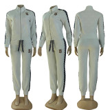 Fashion Embroidery Embossed Sportswear Zipper High Neck Sweatshirts Set