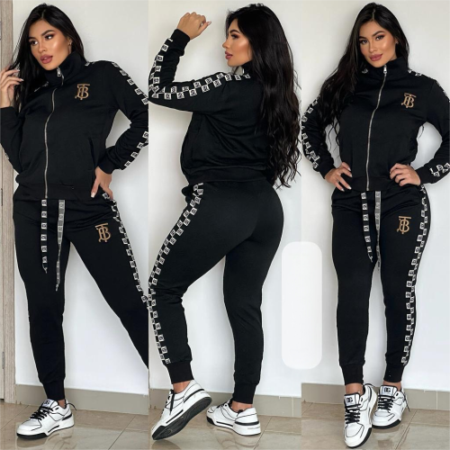 Fashion Embroidery Embossed Sportswear Zipper High Neck Sweatshirts Set