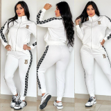 Fashion Embroidery Embossed Sportswear Zipper High Neck Sweatshirts Set