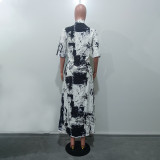 Casual Spread Collar Short Sleeves Printed Shirt Dress