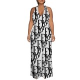 1 Piece Custom Casual Printed Halter Backless Jumpsuits