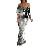 1 Piece Custom Casual Printed Off Shoulder Maxi Dresses