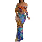 1 Piece Custom Casual Printed Off Shoulder Maxi Dresses