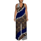 1 Piece Custom Casual Printed Halter Backless Jumpsuits