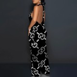 1 Piece Custom Casual Printed Halter Backless Jumpsuits