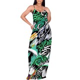 1 Piece Custom Casual Printed Straps V Neck Maxi Dresses