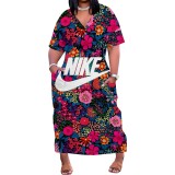 1 Piece Custom Casual Printed Short Sleeve Plus Size Maxi Dresses
