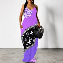 1 Piece Custom Casual Printed Straps V Neck Maxi Dresses