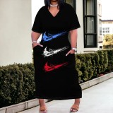 1 Piece Custom Casual Printed Short Sleeve Plus Size Maxi Dresses