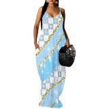 1 Piece Custom Casual Printed Straps V Neck Maxi Dresses