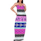 1 Piece Custom Casual Printed Straps V Neck Maxi Dresses