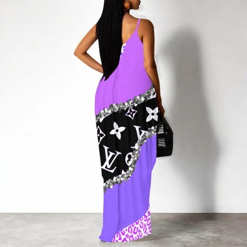 1 Piece Custom Casual Printed Straps V Neck Maxi Dresses