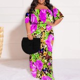 1 Piece Custom Printed Vintage Ruffle Plain Floral Printed Off Shoulder Maxi Dress