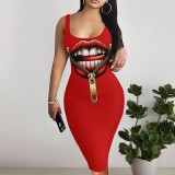 1 Piece Custom Casual Printed U Neck Sleeveless Midi Dresses