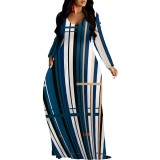 1 Piece Custom Casual Printed Striped V Neck Maxi Dresses