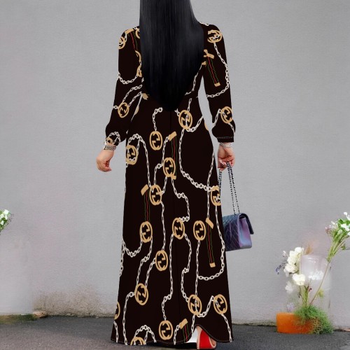 1 Piece Custom Casual Printed V Neck Maxi Dress
