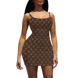 1 Piece Custom Casual Printed Straps Mini Dress
