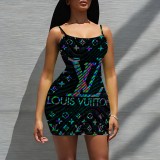 1 Piece Custom Casual Printed Straps Mini Dress