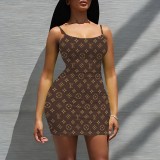 1 Piece Custom Casual Printed Straps Mini Dress