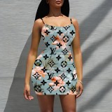 1 Piece Custom Casual Printed Straps Mini Dress