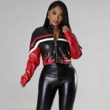 Embroidered Flame Stitching Motorcycle Leather Jacket with Lining