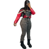 Embroidered Flame Stitching Motorcycle Leather Jacket with Lining