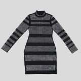 Casual Elastic Hot Drilling Long Sleeve Bodycon Dress