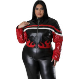 Embroidered Flame Stitching Motorcycle Leather Jacket with Lining